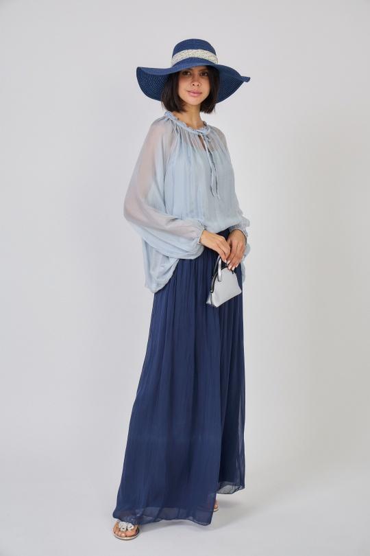 PANTALON LARGE EN SOIE VAPOREUSE-30226-MARINE