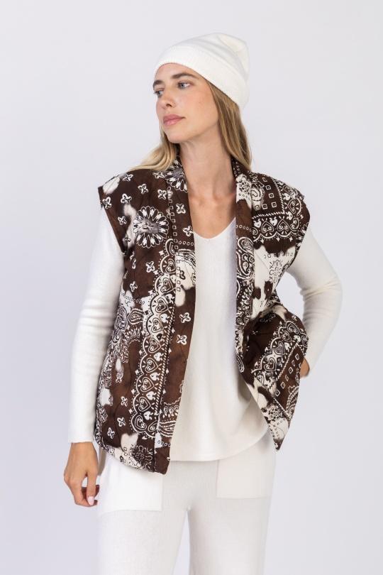 7290 GILET MATELASSÉE IMPRIMÉE-MARRON