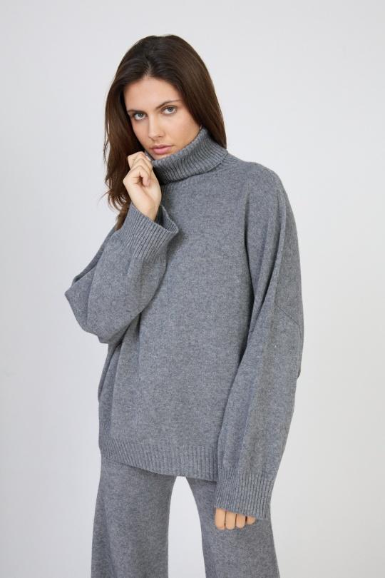 570973 PULL COL ROULÉ SANS COUTURE-GRIS FONCÉ