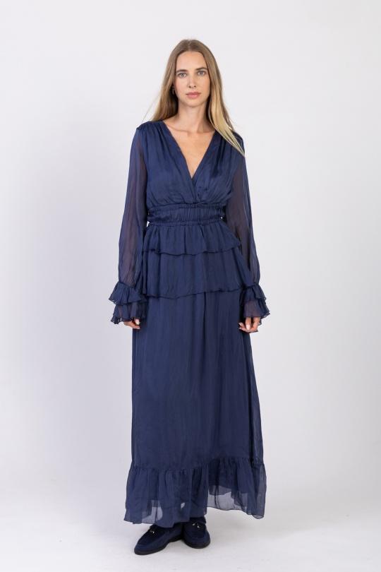 33136 ROBE LONGUE EN SOIE VAPOREUSE-MARINE