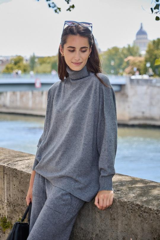 PULL COL ROULÉ OVERSIZE SANS COUTURE 36017-GRIS FONCÉ