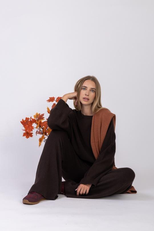 PULL COL ROND SANS COUTURE 570983-MARRON FONCÉ
