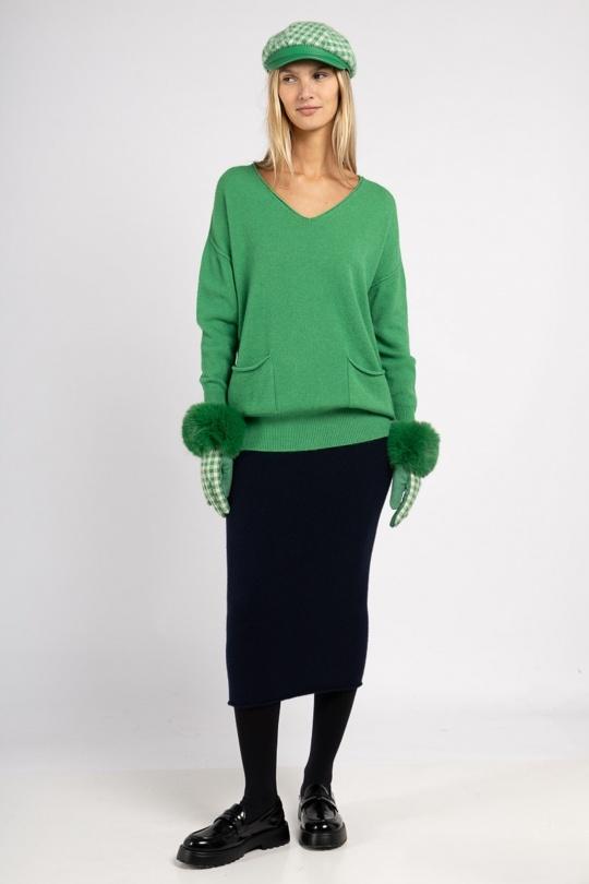 PULL LONG COL V SANS COUTURE 57056 (offre last chance)-VERT