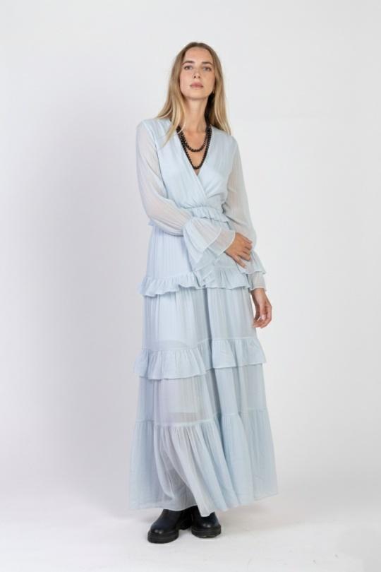 ROBE LONGUE EN SOIE MÉLANGÉE 33098-BLEU CIEL
