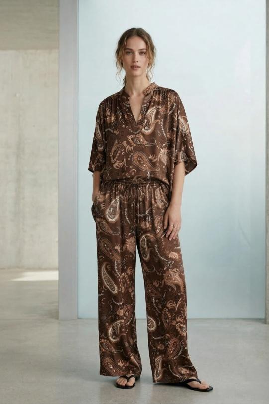PANTALON IMPRIMÉ BANDANA 6637-CHOCO