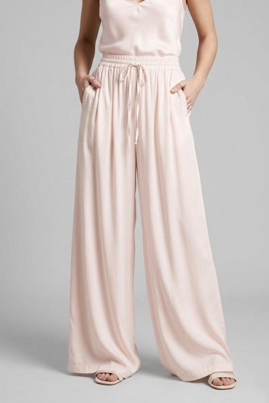 PANTALON UNI EN SOIE MÉLANGÉE 34225-ROSE