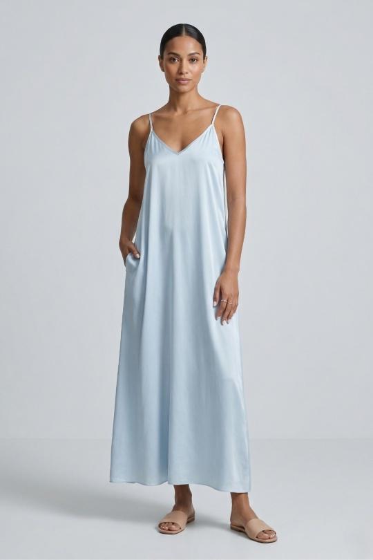 ROBE UNIE EN SOIE MÉLANGÉE 34223-BLEU CIEL