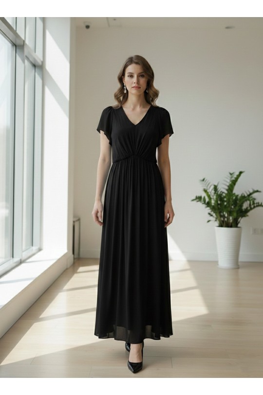 Robe longue en soie vaporeuse 34248-NOIR