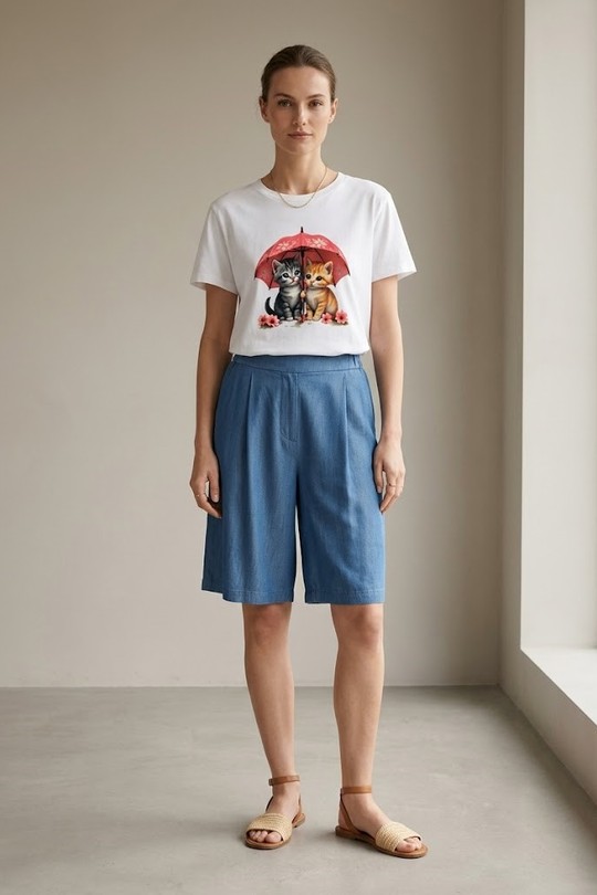 T-Shirt chat parapluie-BLANC