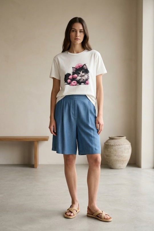 T-Shirt chat rose-BLANC