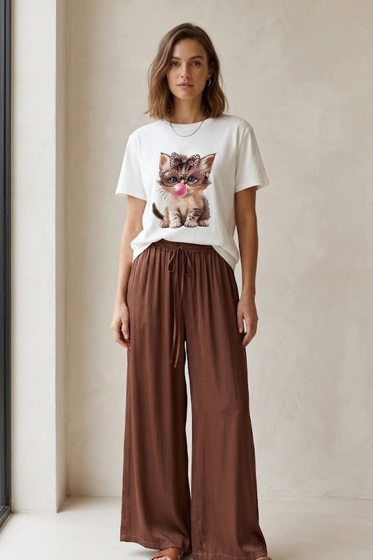 T-Shirt chat leopard-BLANC