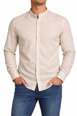 CHEMISE COL MAO EN LIN DADAM-(M-3XL)-BEIGE CLAIR
