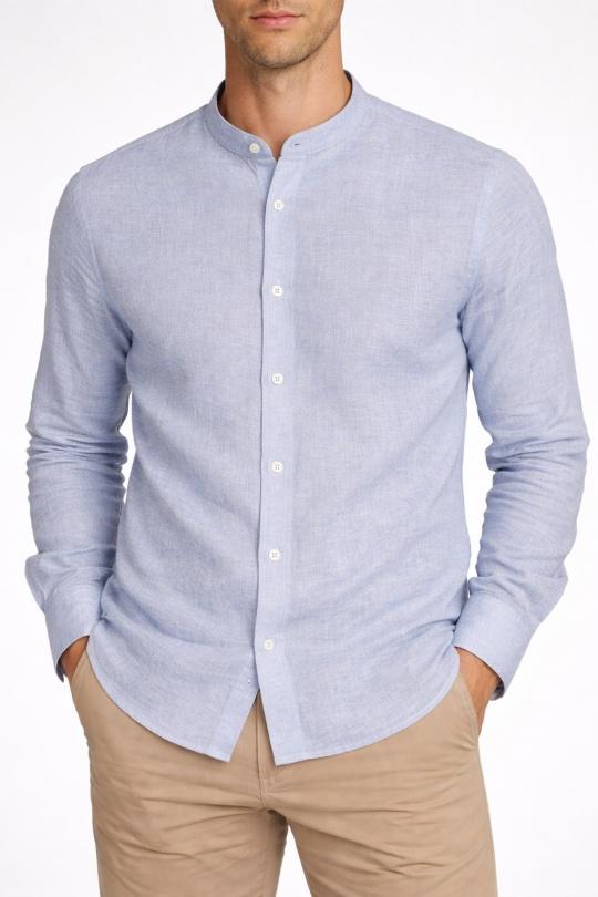 CHEMISE COL MAO DADAM-BLEU