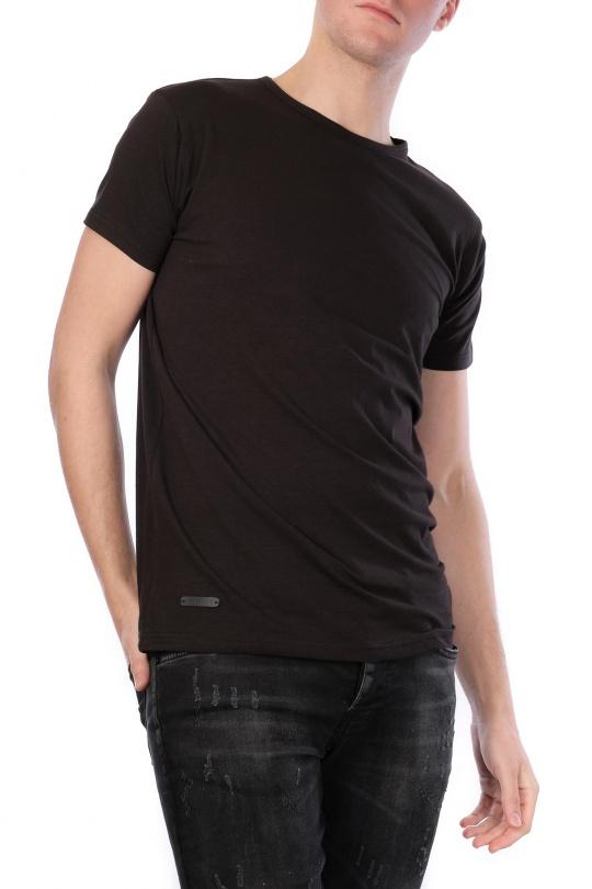 T-SHIRT UNI COL ROND-YUKINE-NOIR
