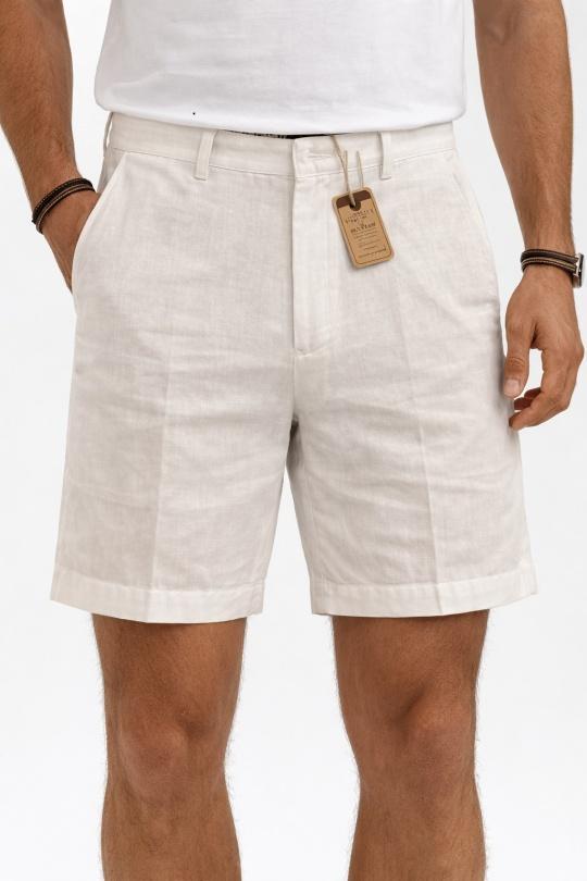 BERMUDA EN LIN UNI AVIOU-BLANC