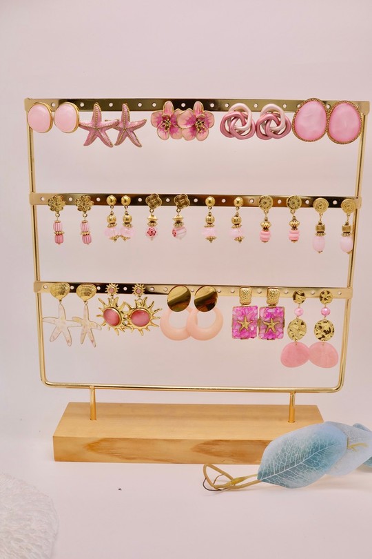 LOT320(LOT DE BOUCLES D'OREILLES AVEC PRÉSENTOIR)-ROSE